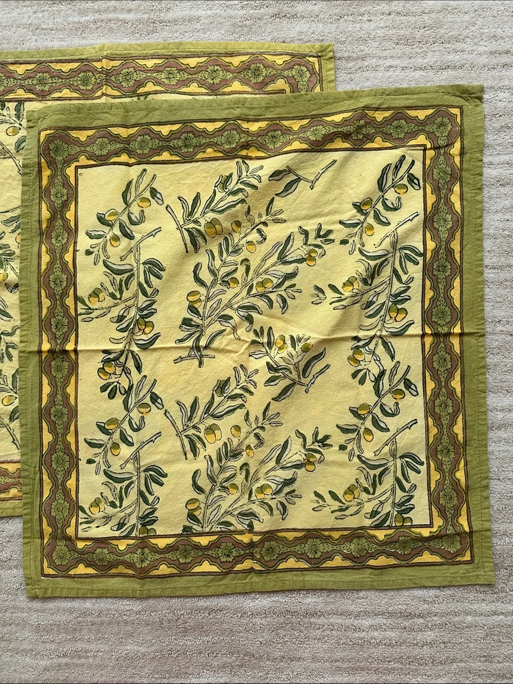 Set of 4 Couleur Nature Olive Tree Napkins Yellow/Green Designed by Bruno Lamy